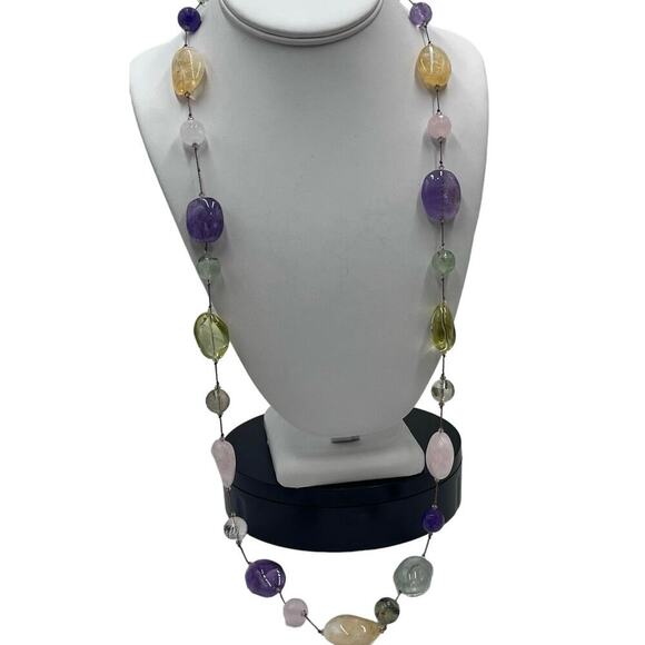 Margo Morrison GREEN, PURPLE AMETHYST, CITRINE, LEMON QUARTZ, Necklace New Other - Picture 2 of 16